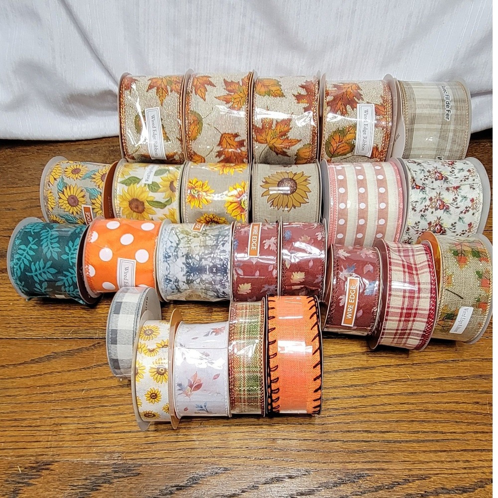 24 Rolls Fall Thanksgiving Wired Edge Craft Ribbon Lot Hobby Lobby Maker Holiday